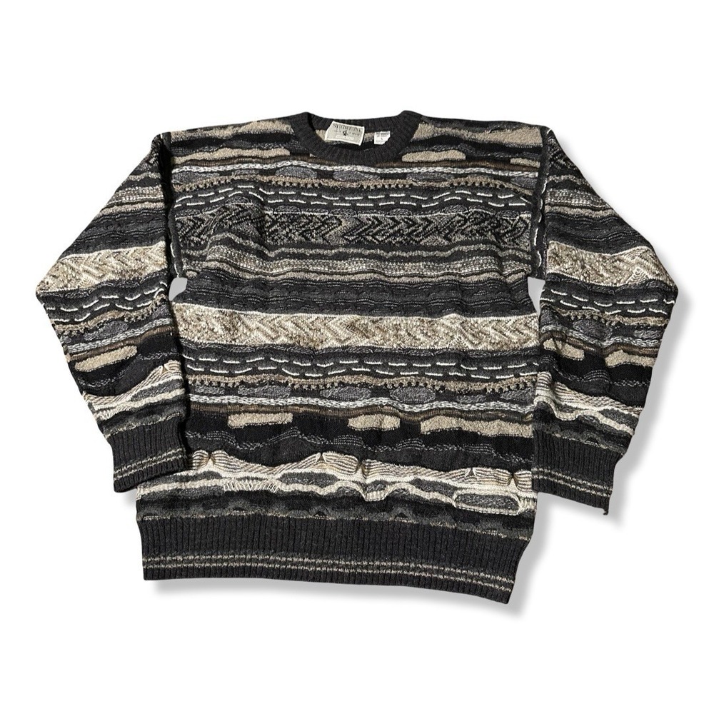 Vintage Segreto men's brown 3D Knit sweater Bulgaria 90s pattern Size Large